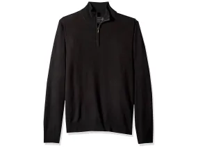 1/4 Zip Mock Sweater in Black 100% Merino Wool