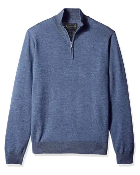 1/4 Zip Mock Sweater in Denim Blue 100% Merino Wool