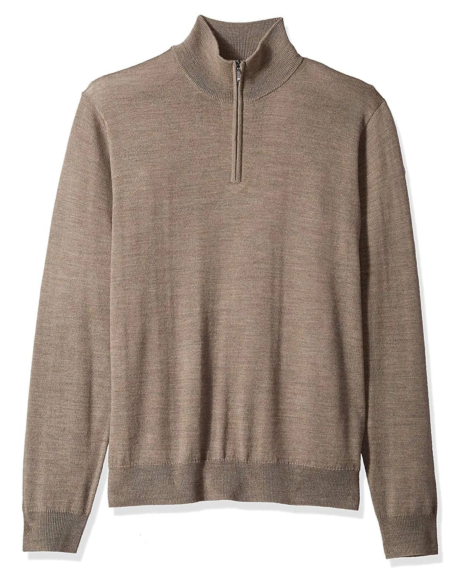 1/4 Zip Mock Sweater in Light Brown 100% Merino Wool