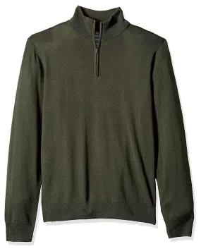 1/4 Zip Mock Sweater in Olive 100% Merino Wool