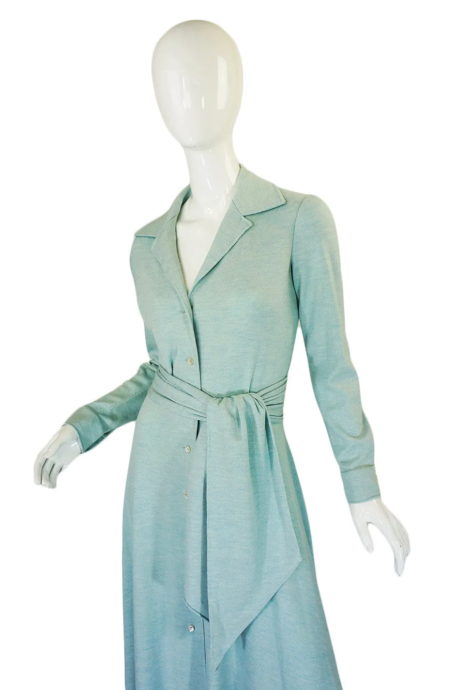 1970s Blue Silk Cashmere Halston Maxi