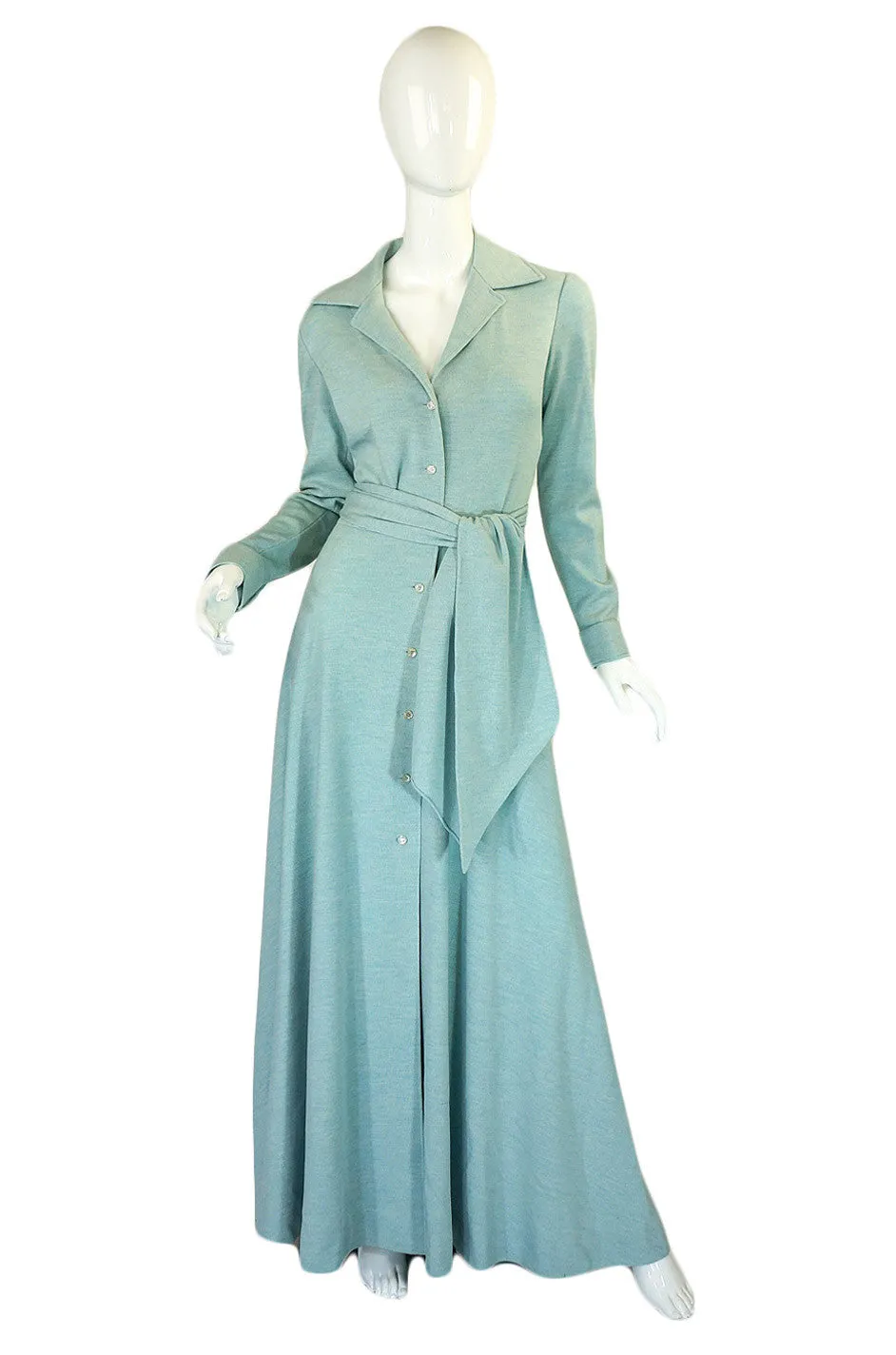 1970s Blue Silk Cashmere Halston Maxi