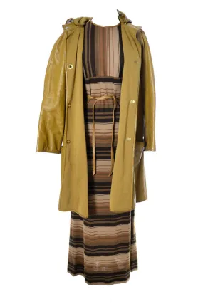 1970's Bonnie Cashin for Sills Leather Vintage Coat and Striped Maxi Dress