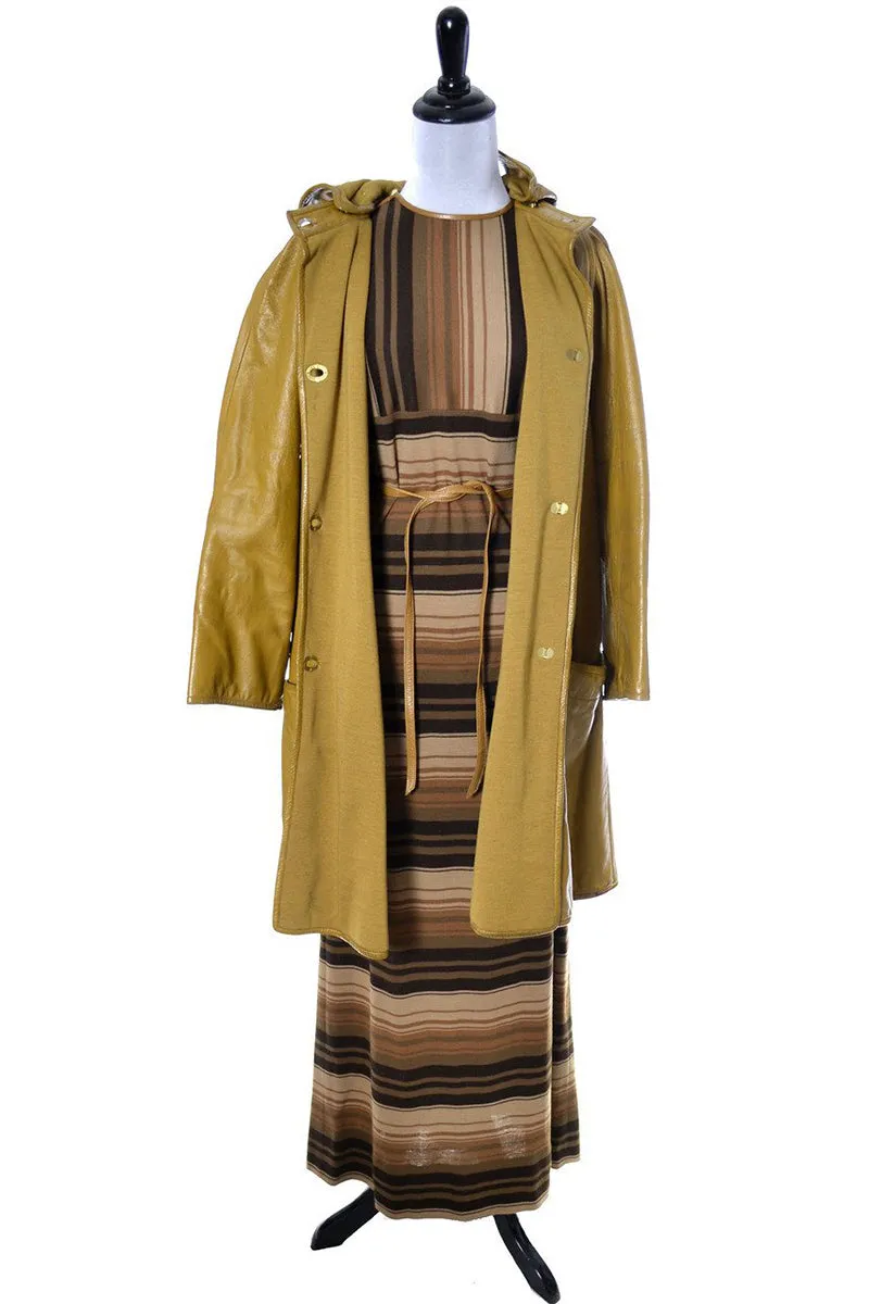 1970's Bonnie Cashin for Sills Leather Vintage Coat and Striped Maxi Dress