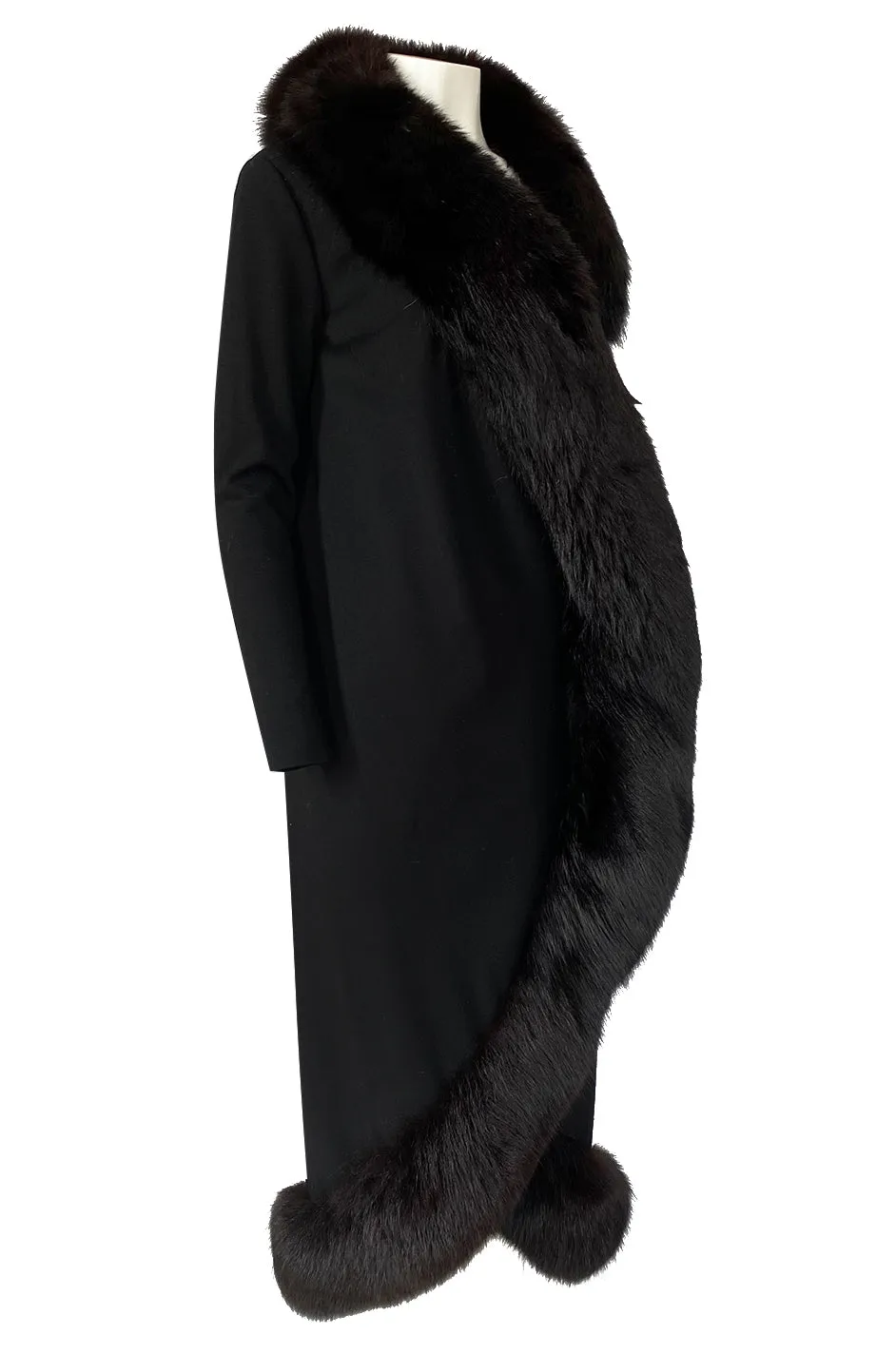 1971 Pauline Trigere Museum Held Black Jersey & Fox Fur Coat or Dress