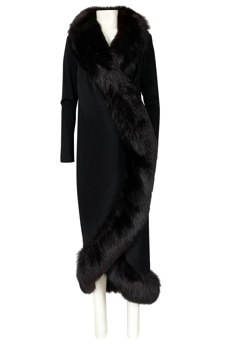 1971 Pauline Trigere Museum Held Black Jersey & Fox Fur Coat or Dress