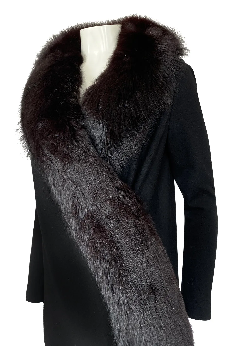 1971 Pauline Trigere Museum Held Black Jersey & Fox Fur Coat or Dress