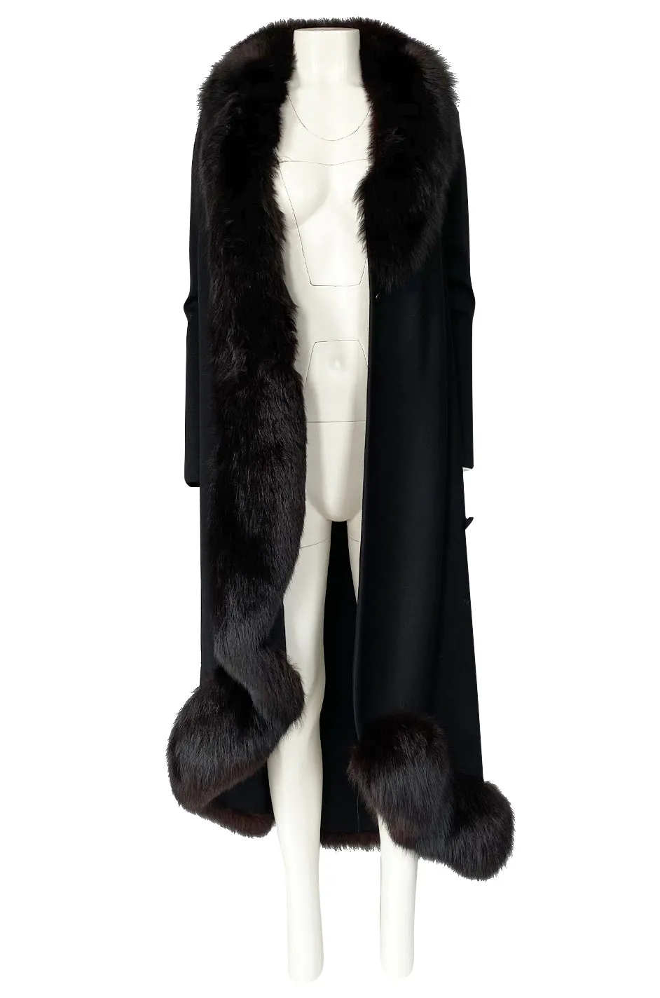 1971 Pauline Trigere Museum Held Black Jersey & Fox Fur Coat or Dress