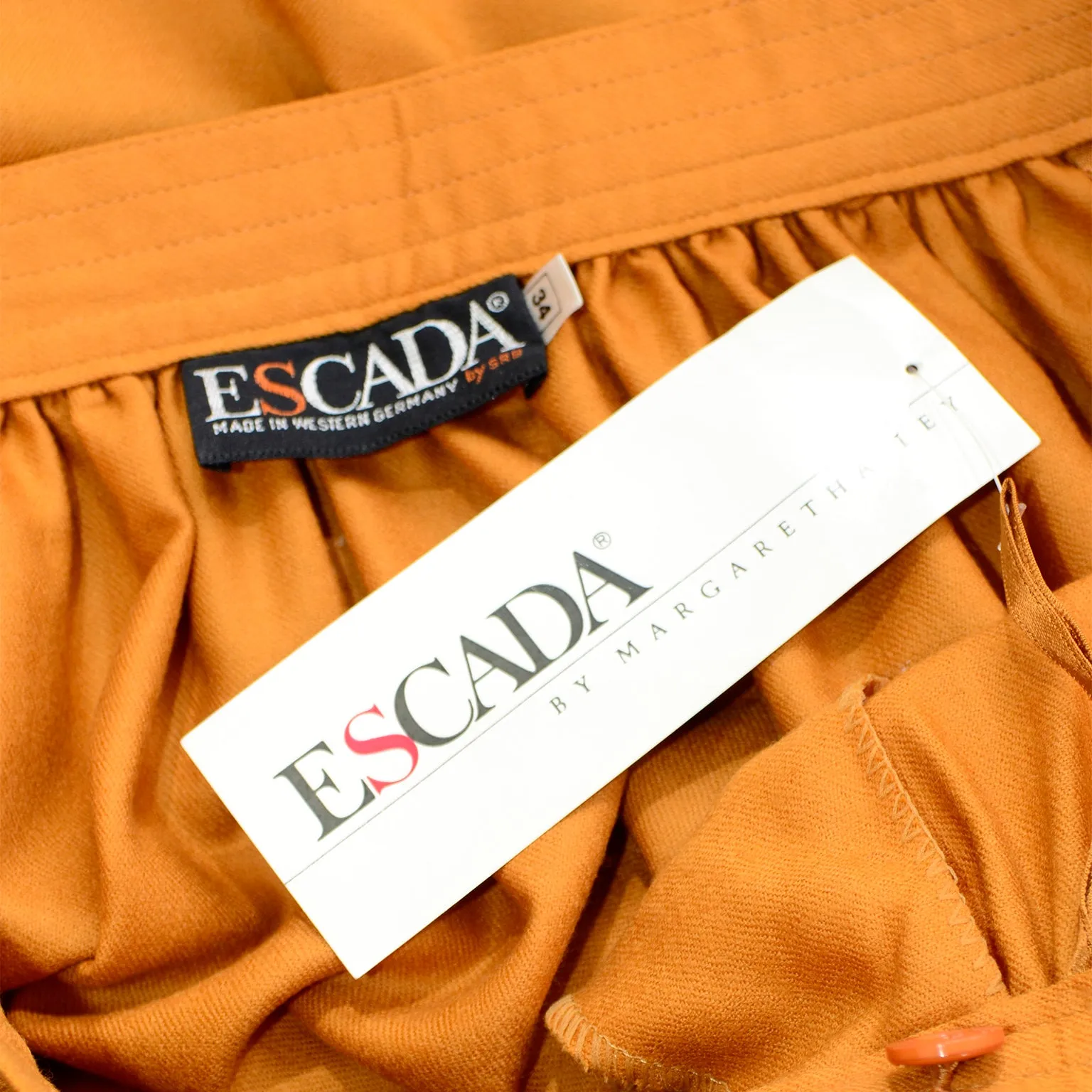 1980s Escada Margaretha Ley Dijon Mustard Wool Cashmere Deadstock Skirt