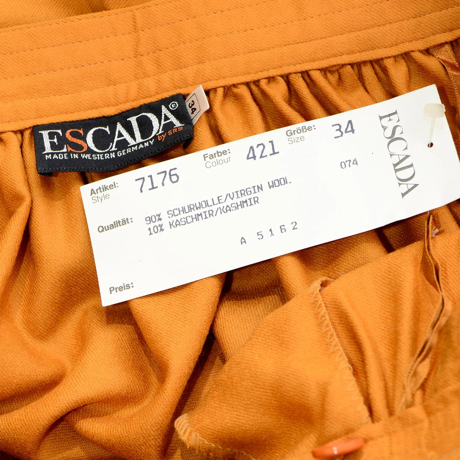 1980s Escada Margaretha Ley Dijon Mustard Wool Cashmere Deadstock Skirt