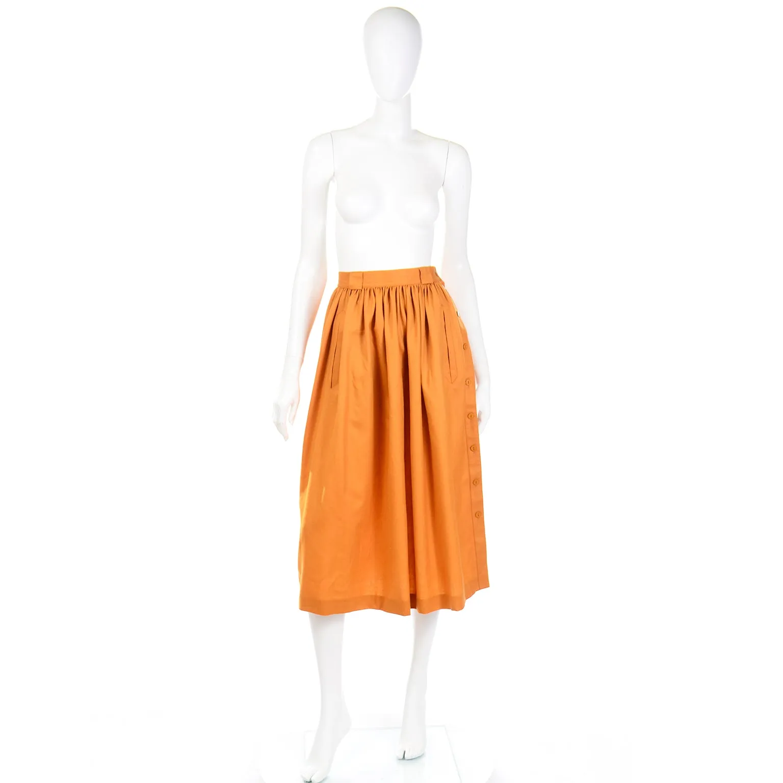 1980s Escada Margaretha Ley Dijon Mustard Wool Cashmere Deadstock Skirt