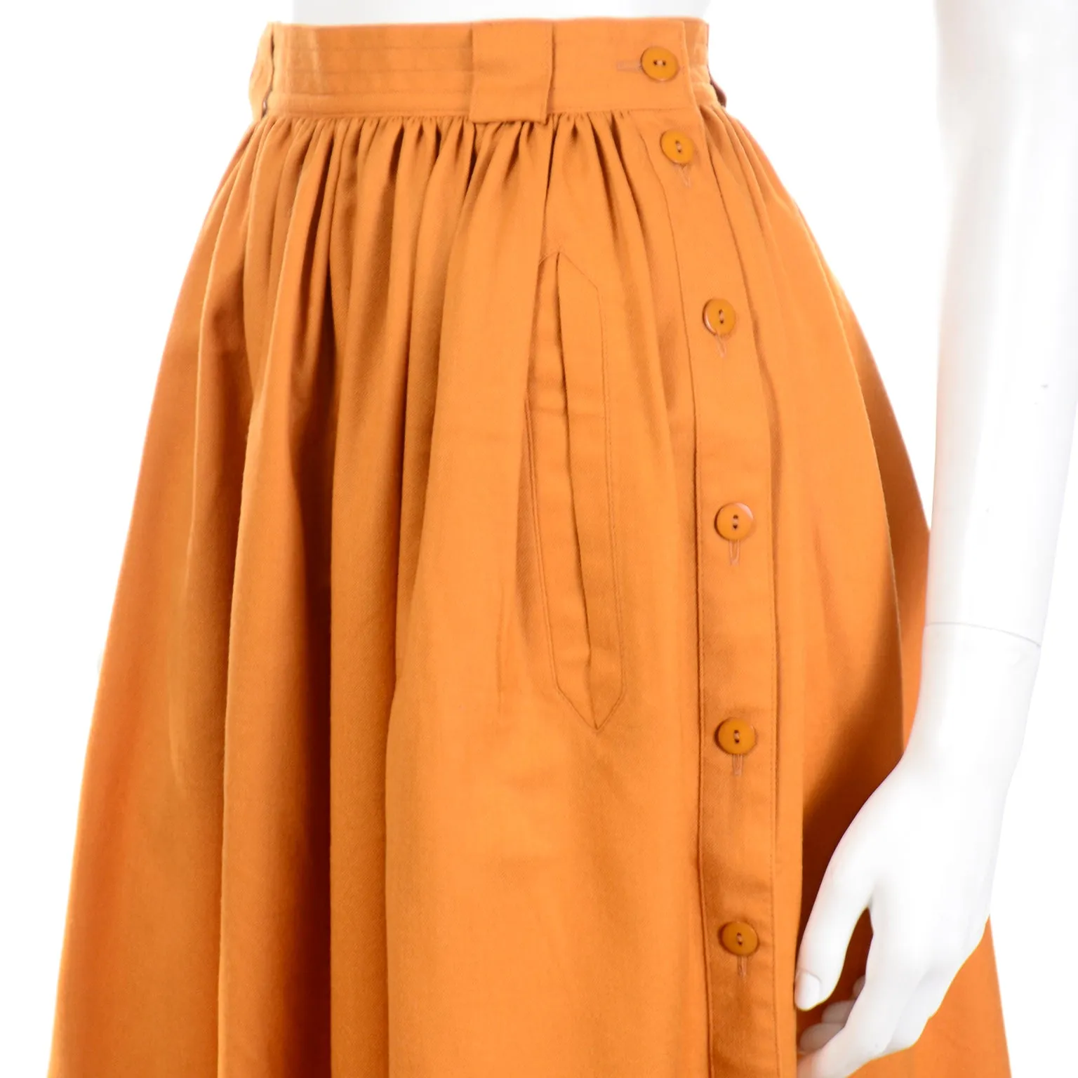 1980s Escada Margaretha Ley Dijon Mustard Wool Cashmere Deadstock Skirt