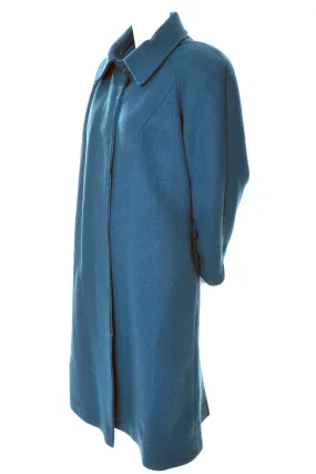 1980s Saxton Hall Turquoise Wool Coat w/ Pleated Back