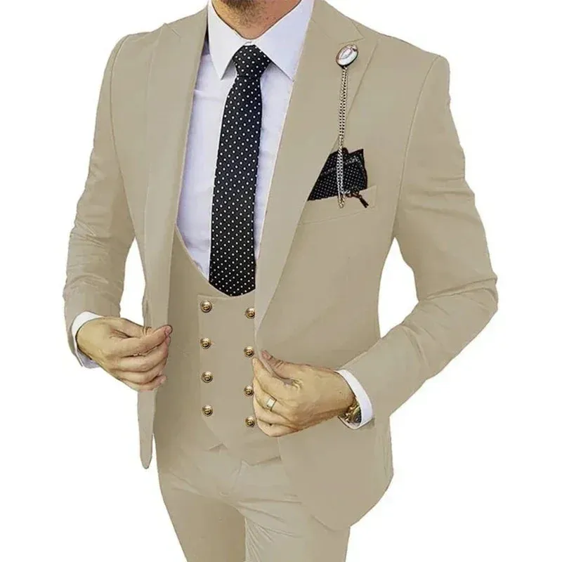 2024 Fashion New Men Leisure Boutique Solid Color Business Slim Wedding Best Suit 3 Pcs Set Blazers Dress Jacket Coat Pants Vest