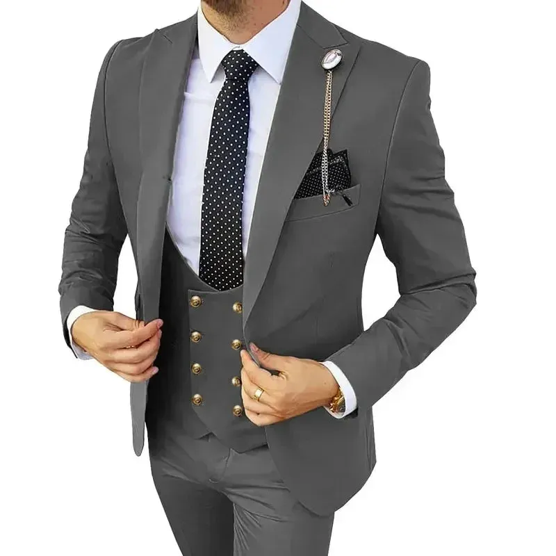 2024 Fashion New Men Leisure Boutique Solid Color Business Slim Wedding Best Suit 3 Pcs Set Blazers Dress Jacket Coat Pants Vest