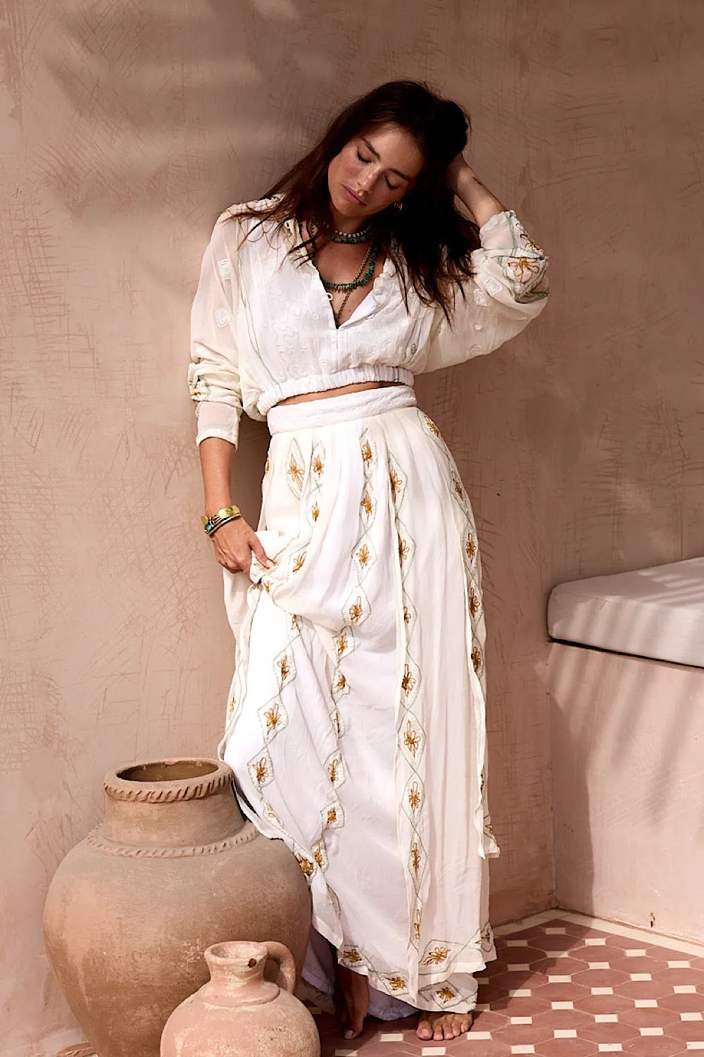 A Woman In Love Silk Embroidered Maxi Skirt