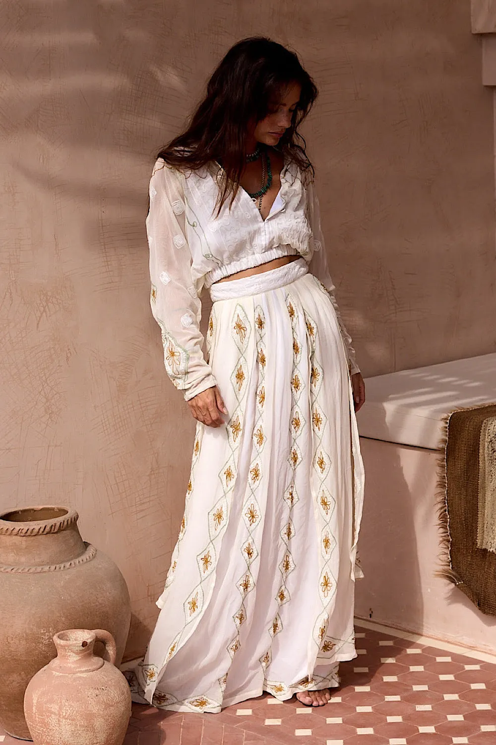 A Woman In Love Silk Embroidered Maxi Skirt