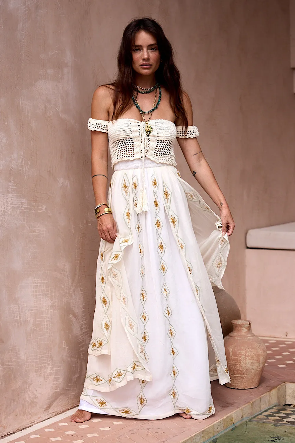 A Woman In Love Silk Embroidered Maxi Skirt