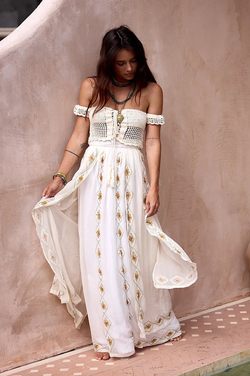 A Woman In Love Silk Embroidered Maxi Skirt