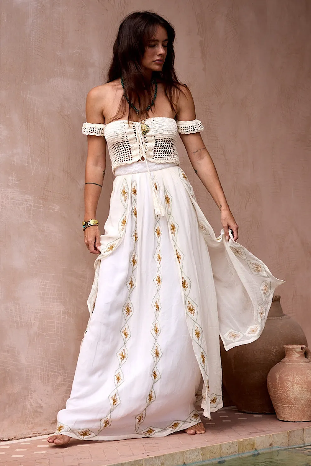 A Woman In Love Silk Embroidered Maxi Skirt