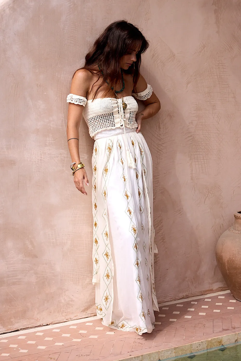 A Woman In Love Silk Embroidered Maxi Skirt