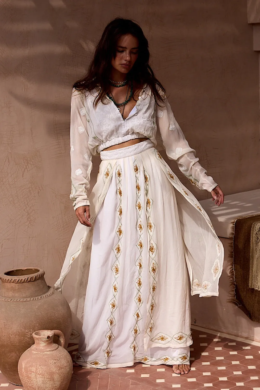 A Woman In Love Silk Embroidered Maxi Skirt