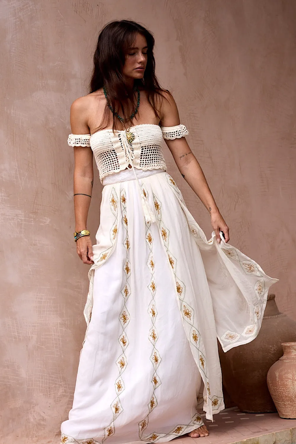 A Woman In Love Silk Embroidered Maxi Skirt