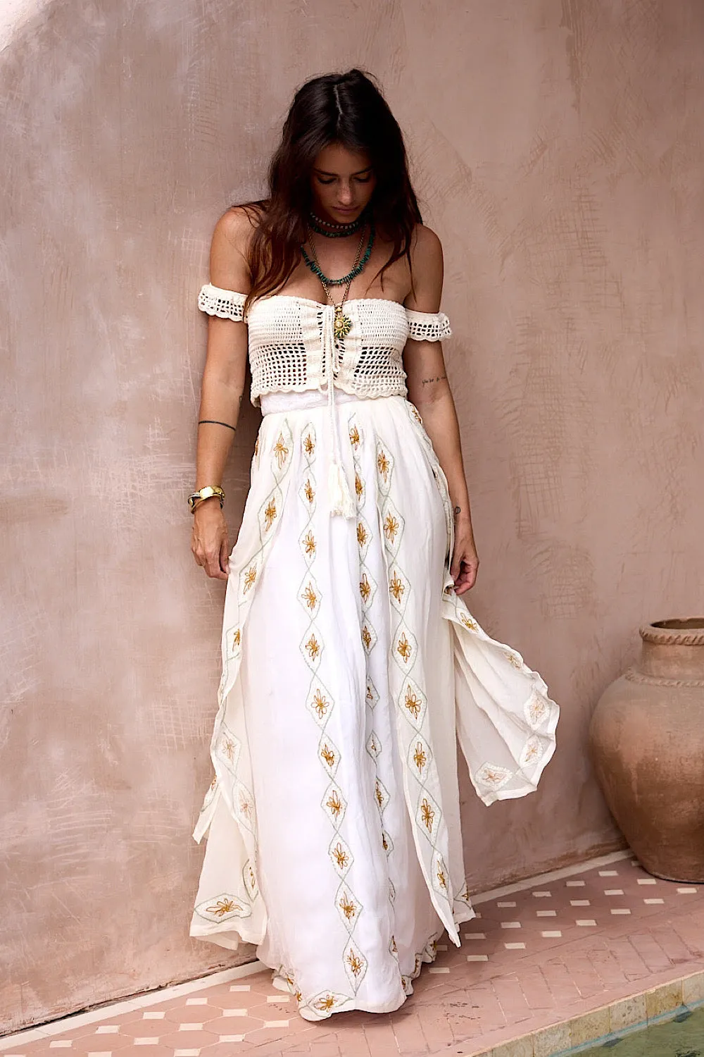 A Woman In Love Silk Embroidered Maxi Skirt