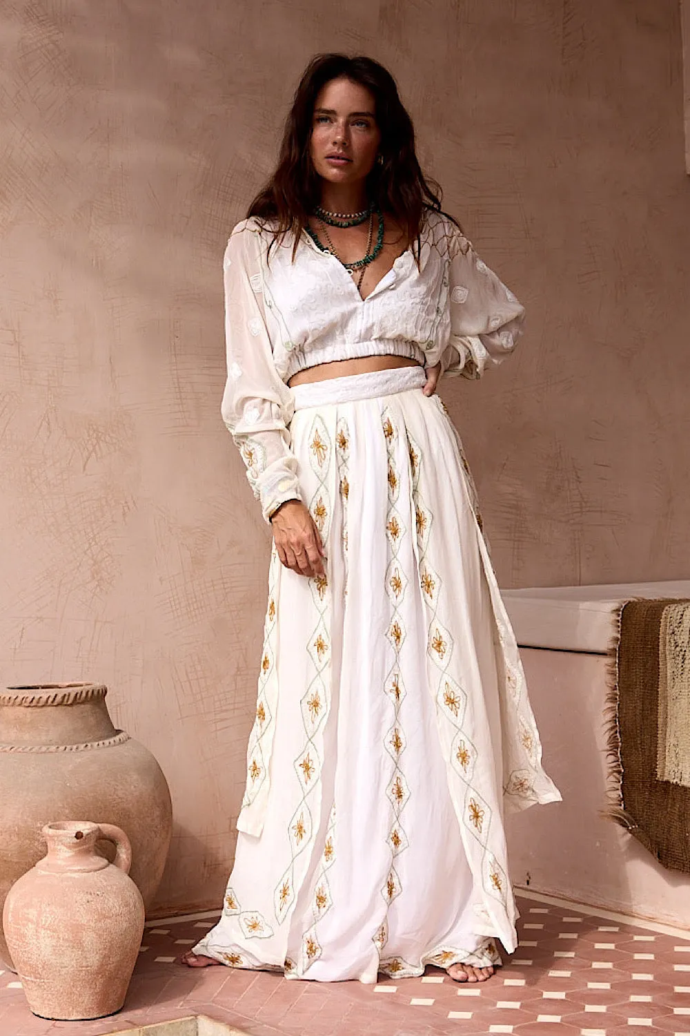 A Woman In Love Silk Embroidered Maxi Skirt