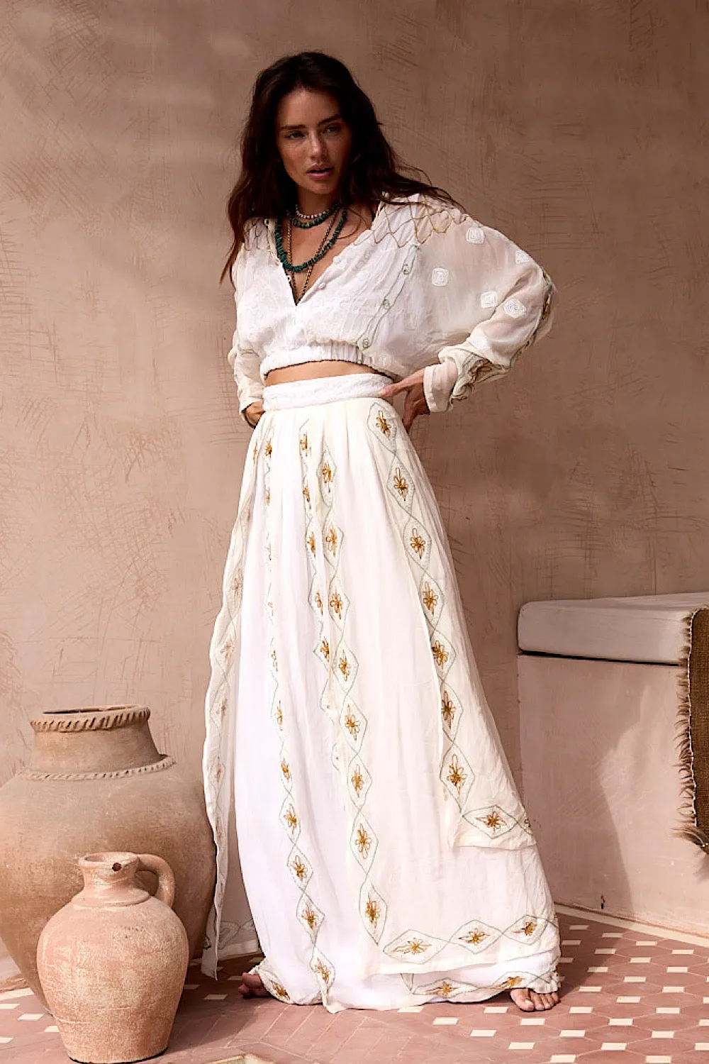 A Woman In Love Silk Embroidered Maxi Skirt