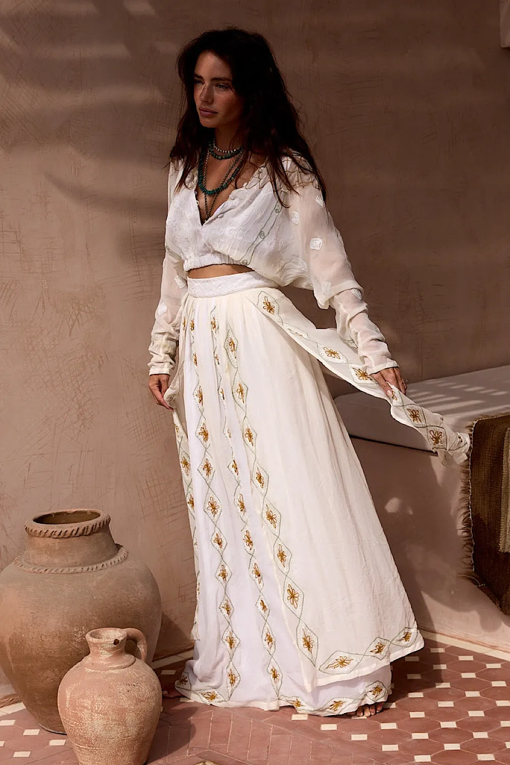 A Woman In Love Silk Embroidered Maxi Skirt