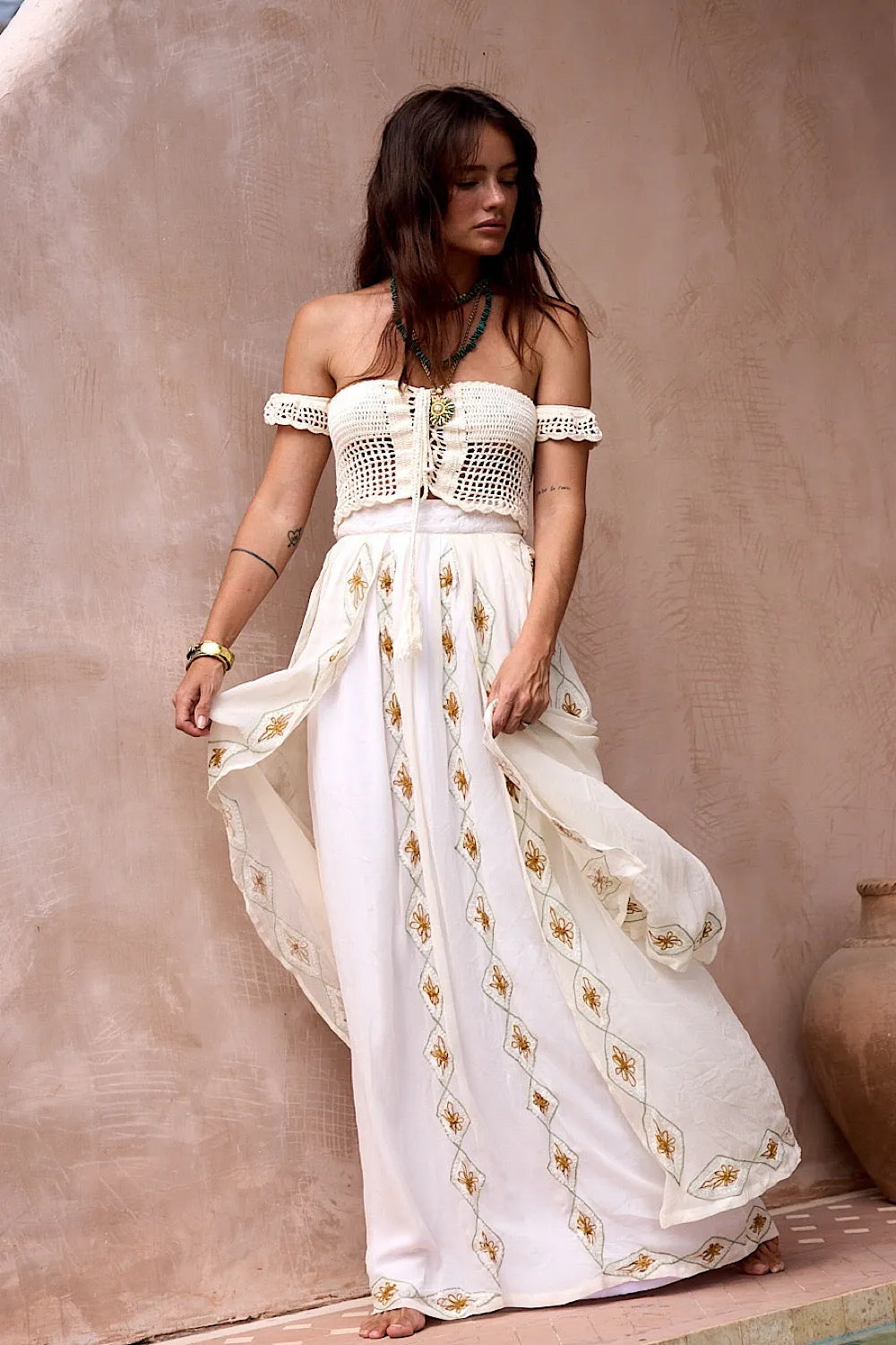 A Woman In Love Silk Embroidered Maxi Skirt