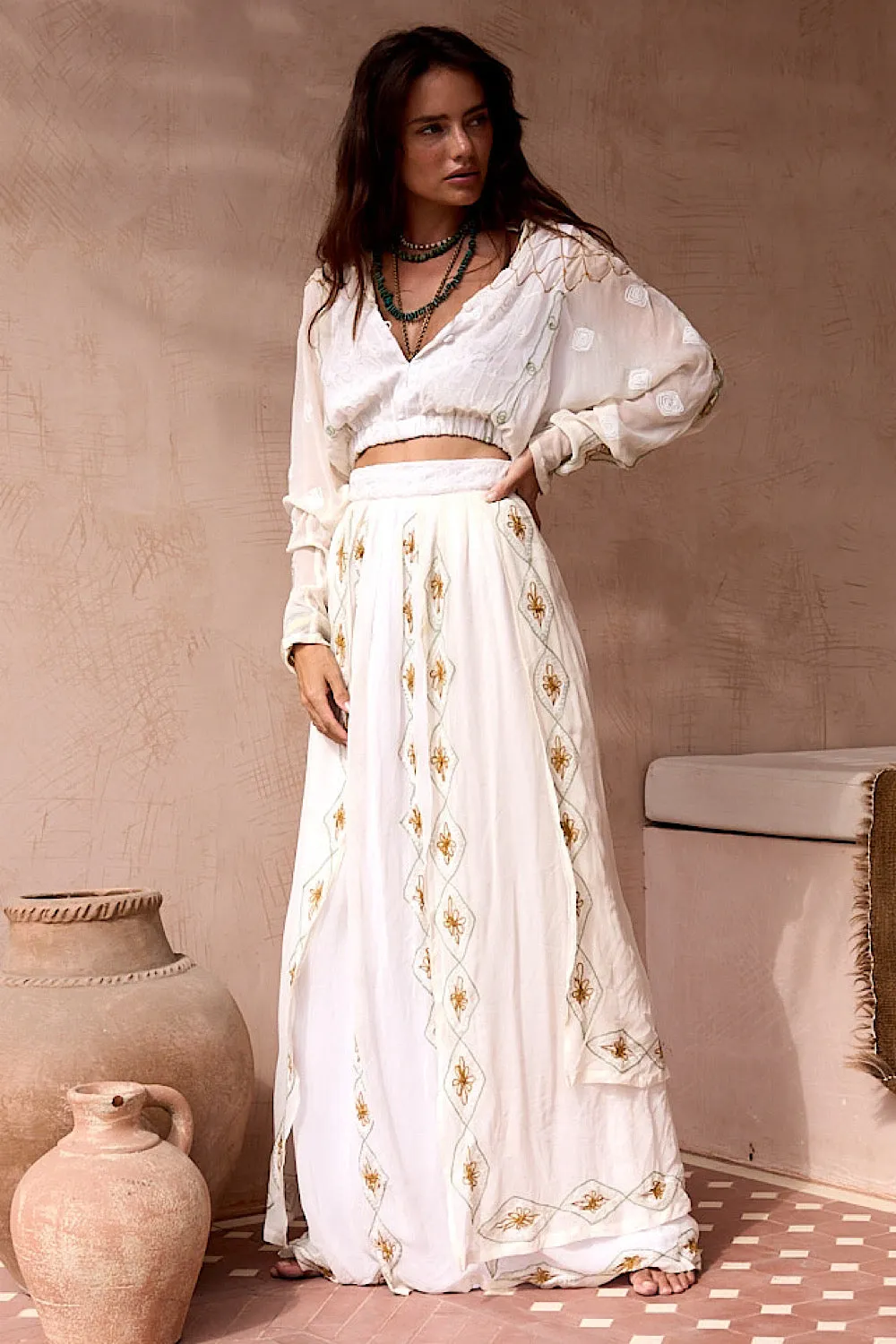 A Woman In Love Silk Embroidered Maxi Skirt