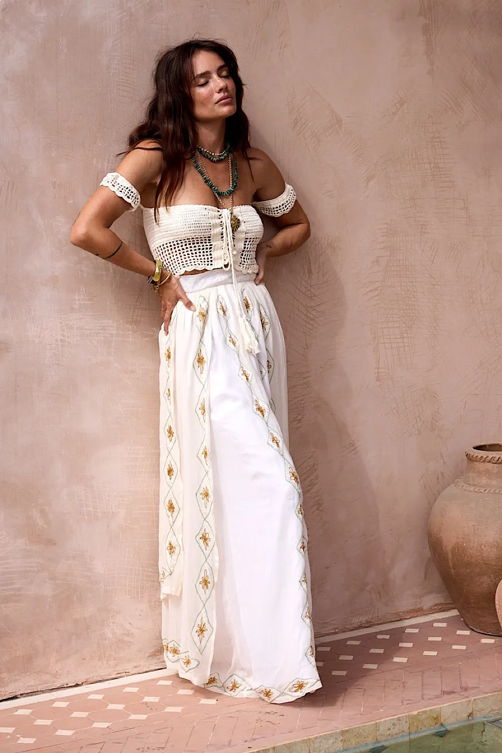 A Woman In Love Silk Embroidered Maxi Skirt