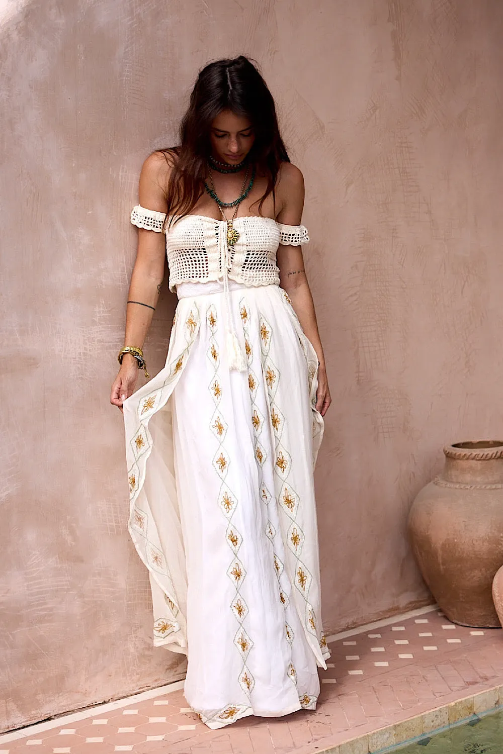 A Woman In Love Silk Embroidered Maxi Skirt