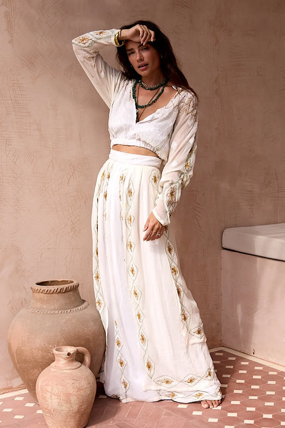 A Woman In Love Silk Embroidered Maxi Skirt