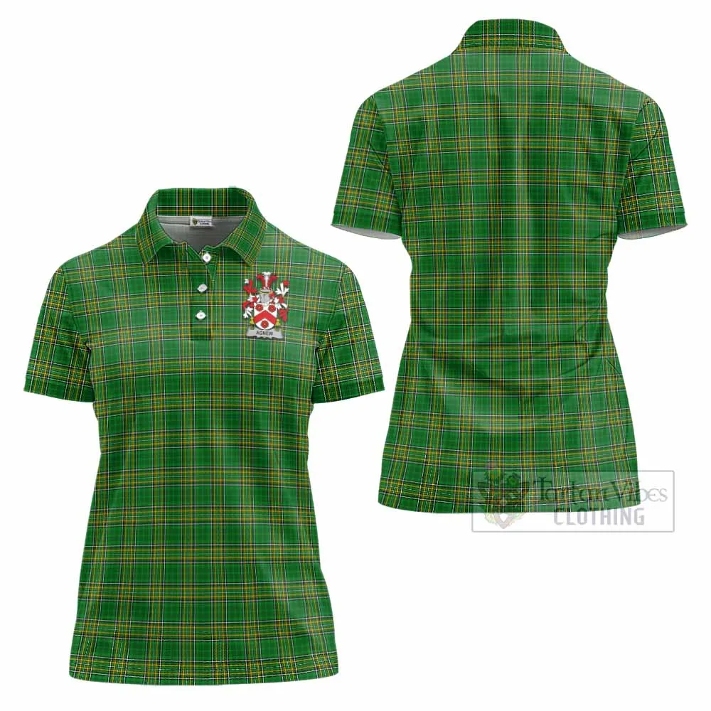 Agnew Irish Clan Tartan Women's Polo Shirt with Coat of Arms