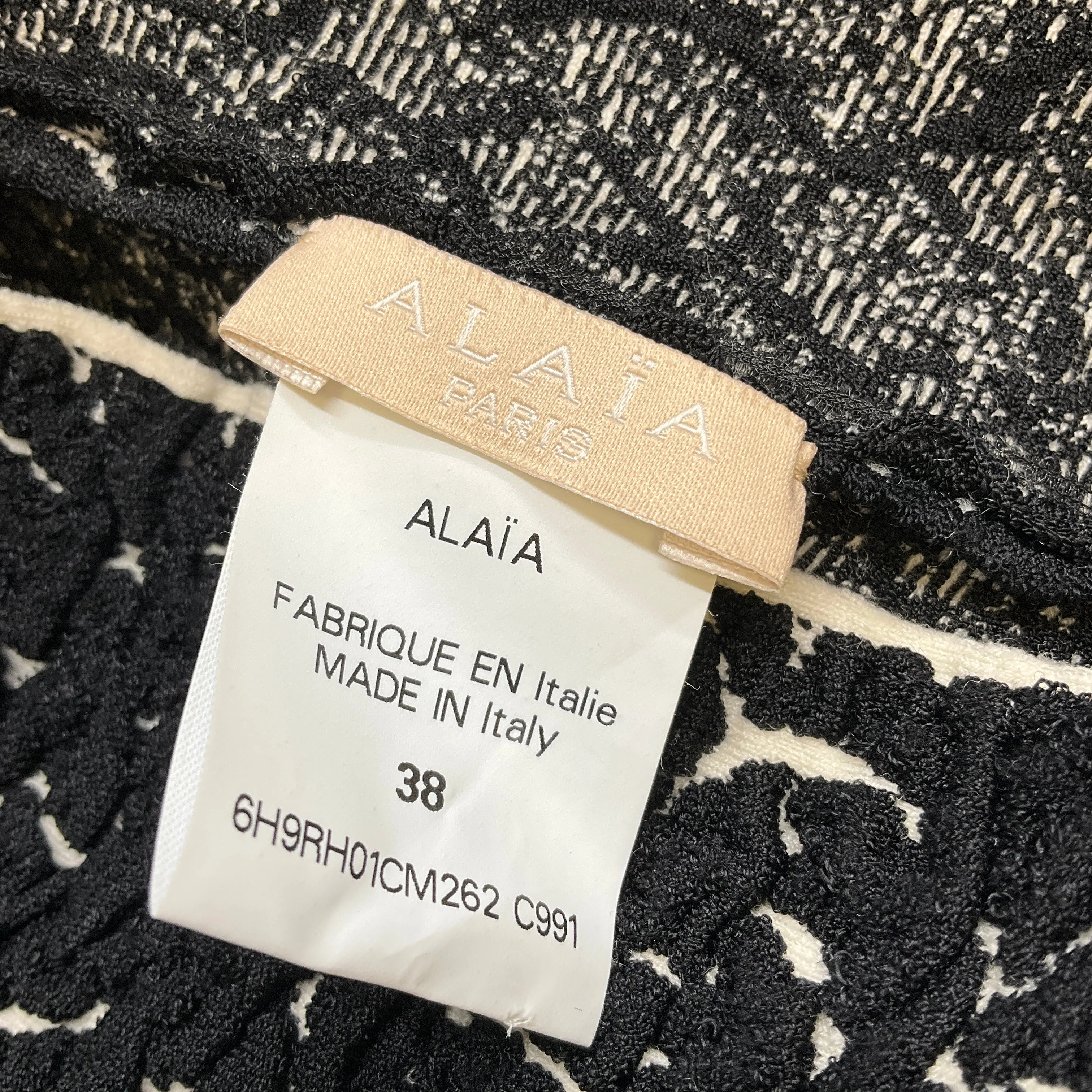 Alaia Black / White Belted Stretch Knit Dress