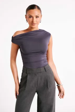 Alayna Recycled Nylon Ruched Top - Charcoal