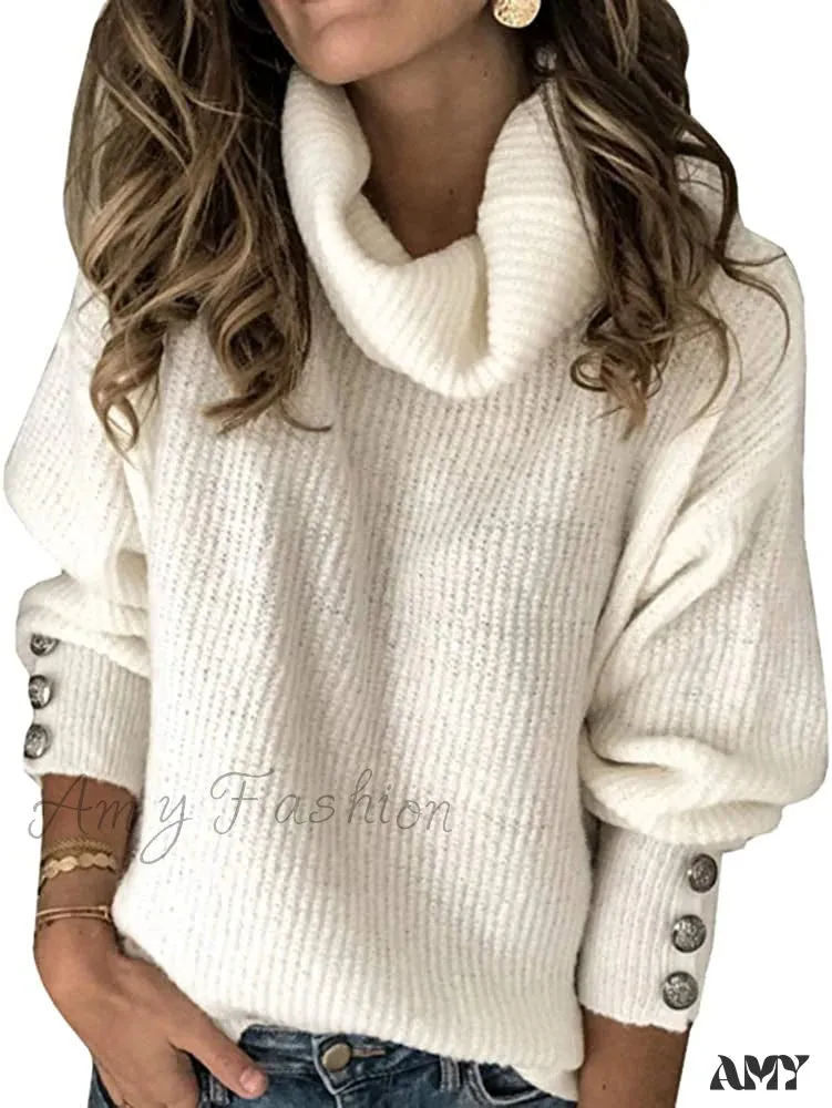 Amy Fashion - Women's Oversized Turtleneck Chunky Pullover Sweaters