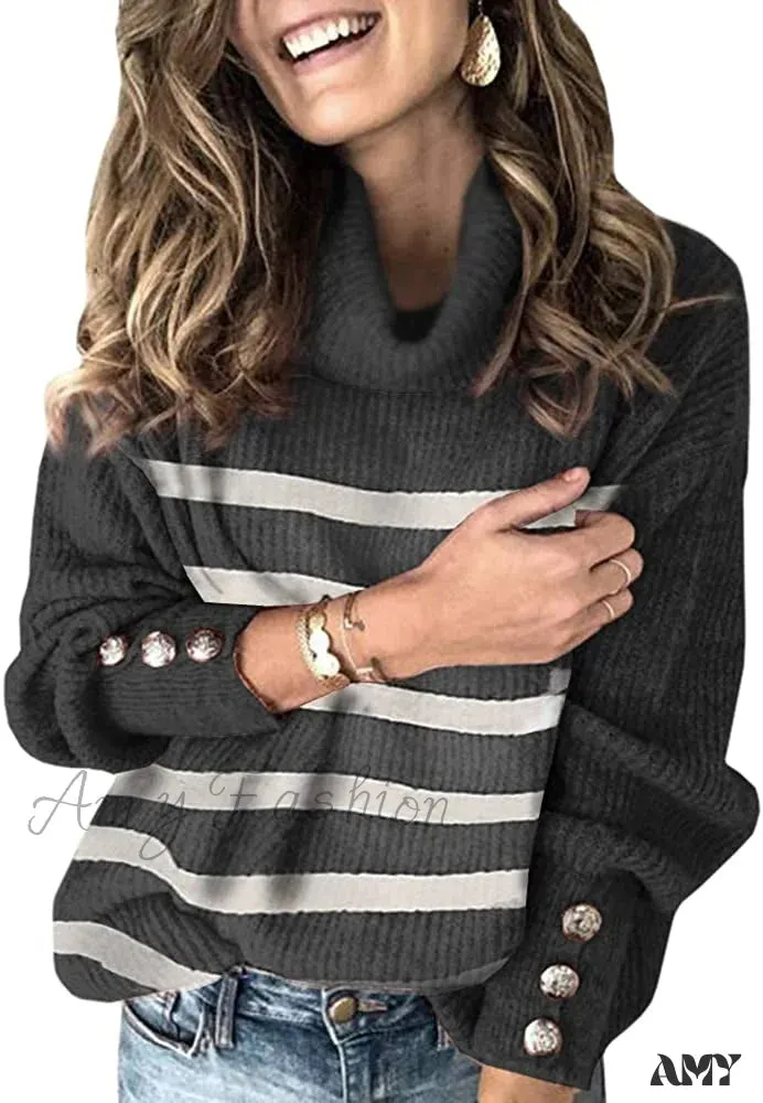 Amy Fashion - Women's Oversized Turtleneck Chunky Pullover Sweaters