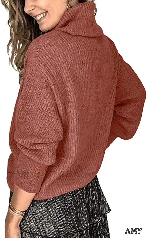 Amy Fashion - Women's Oversized Turtleneck Chunky Pullover Sweaters