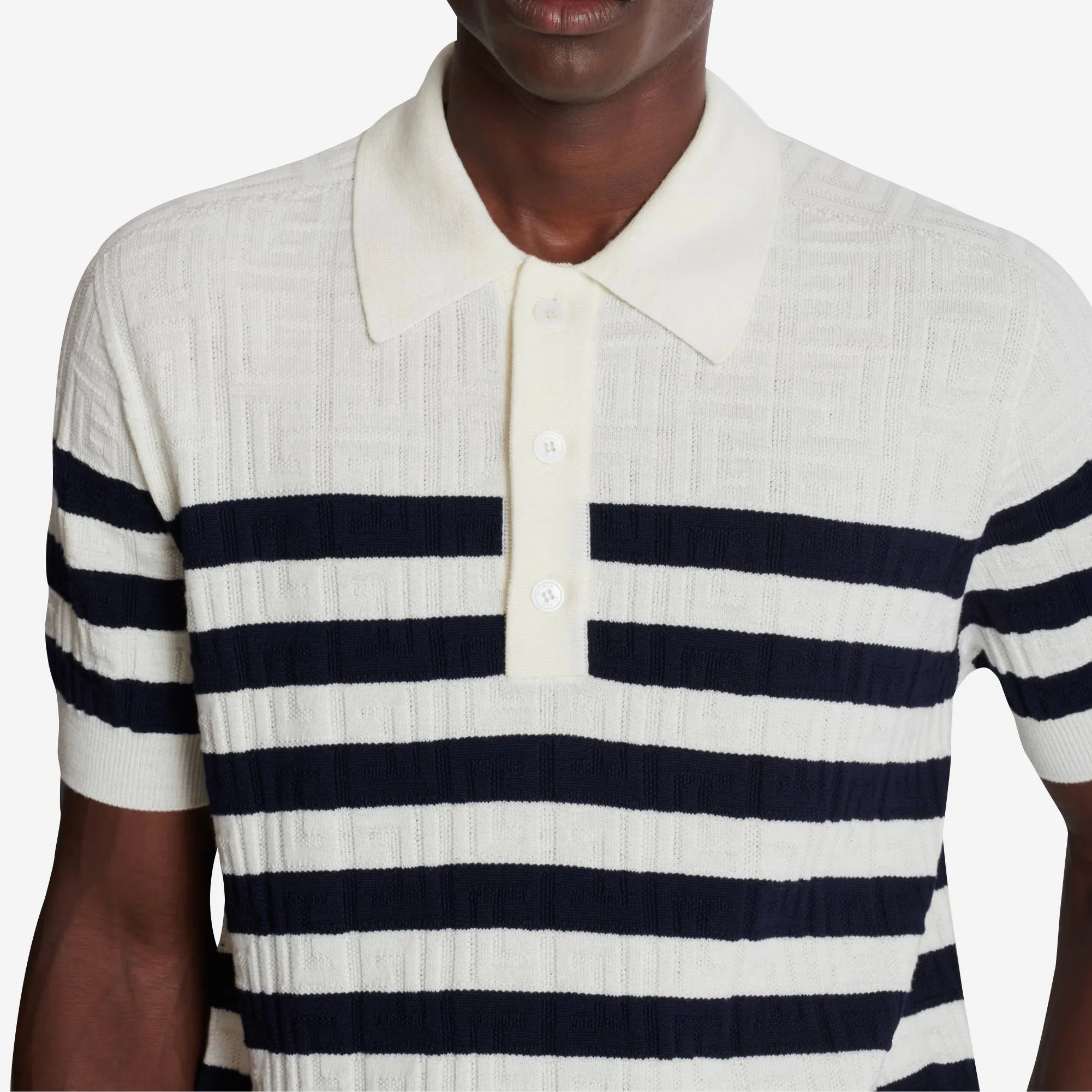 Balmain Monogram Striped Knit Polo Shirt