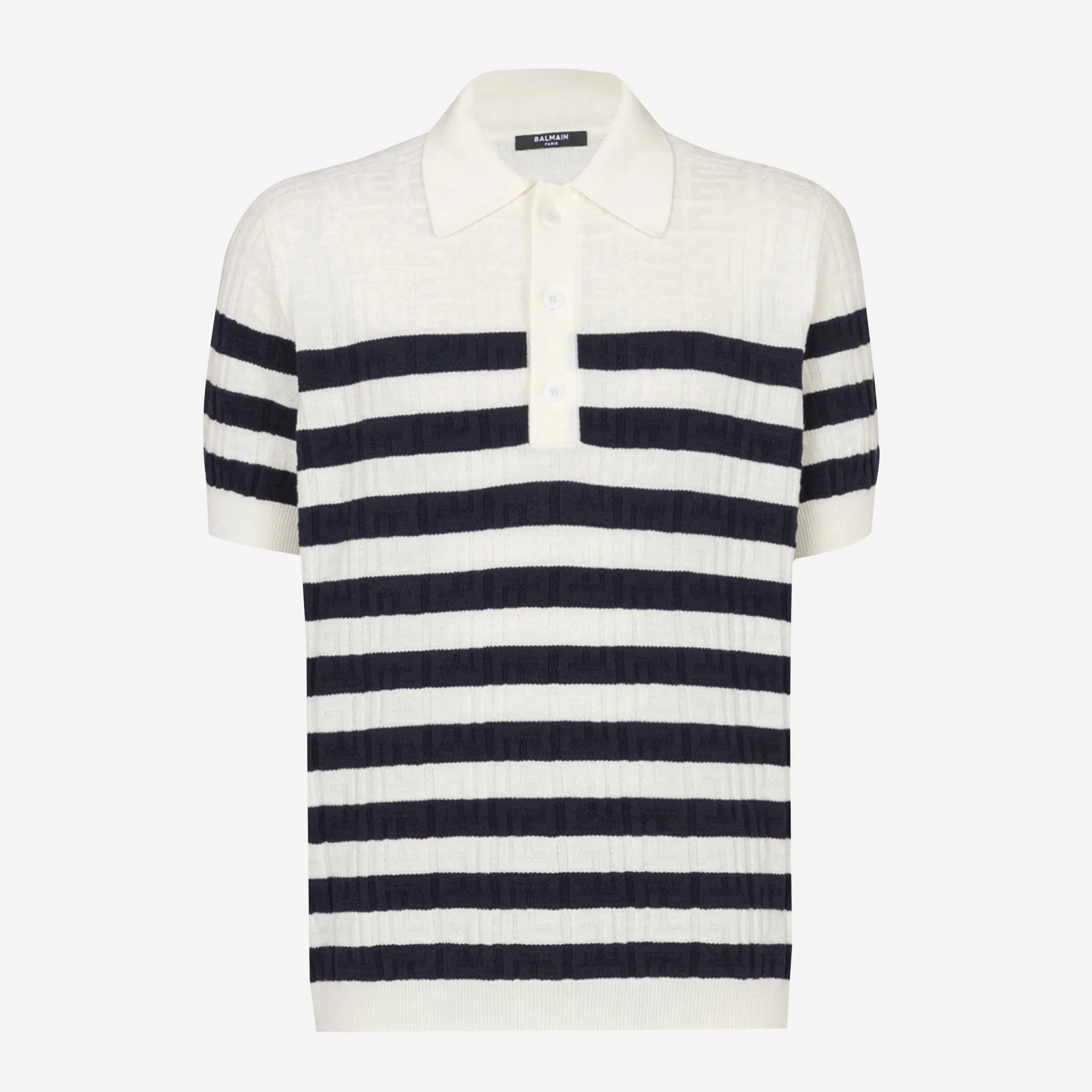 Balmain Monogram Striped Knit Polo Shirt