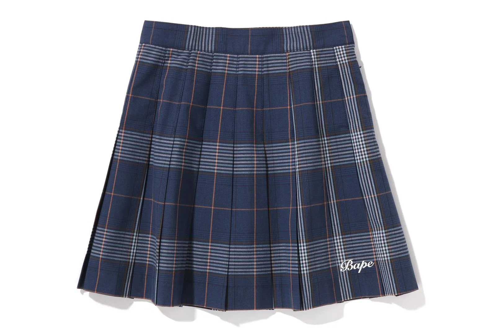 BAPE EMBROIDERY CHECK PLEATED SKIRT LADIES