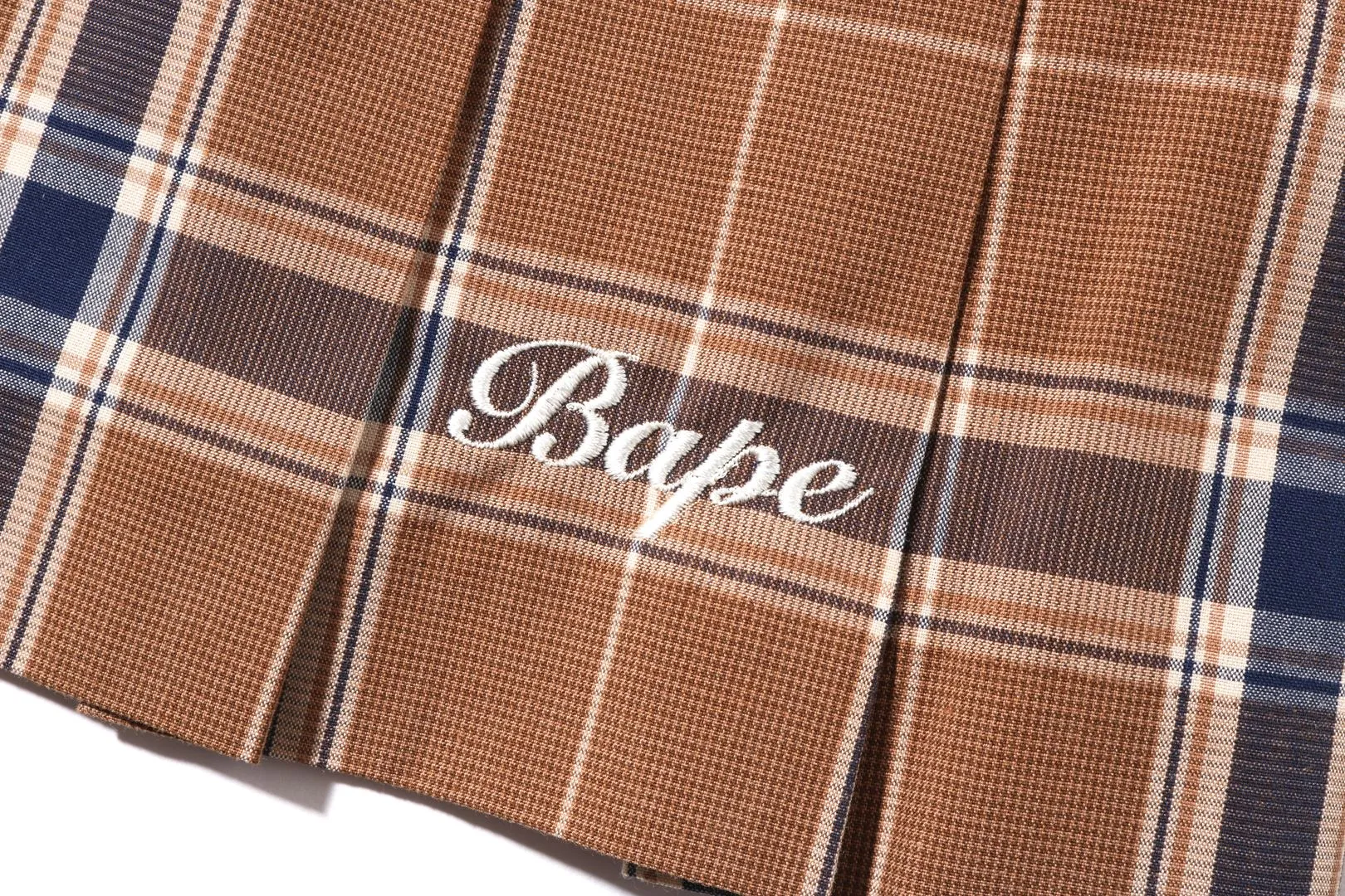 BAPE EMBROIDERY CHECK PLEATED SKIRT LADIES