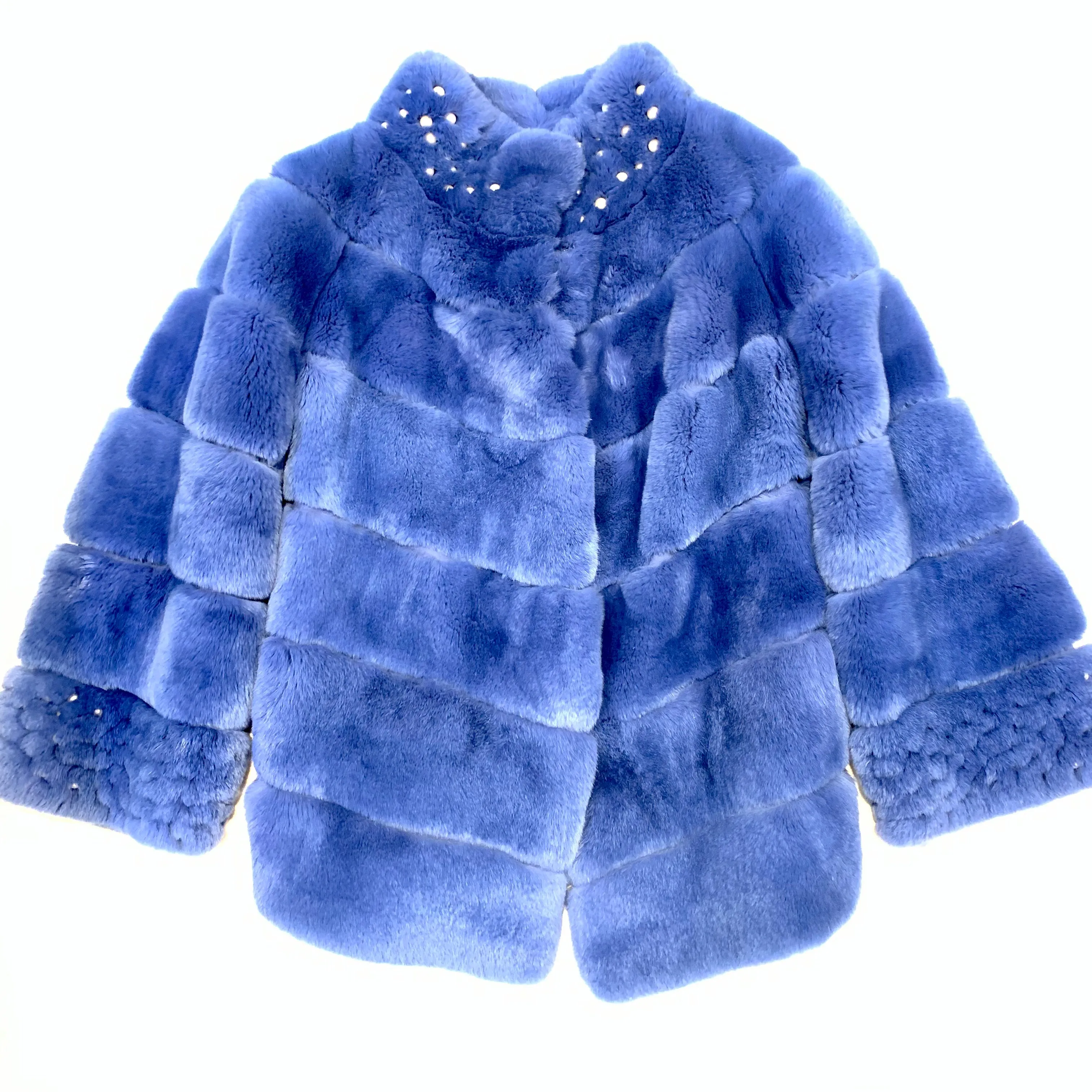 Barya NewYork Ladies Pearl Indigo Rex Chinchilla Car Coat