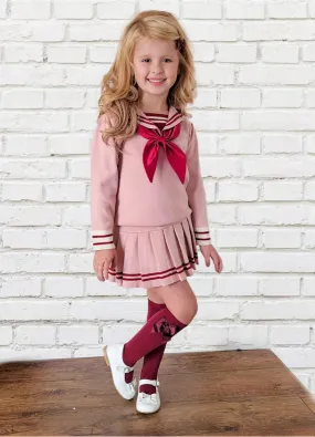 Beau kid girls pink sailor style skirt set