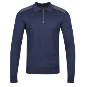 Belstaff Kirk Zip Polo Knitwear in Washed Navy