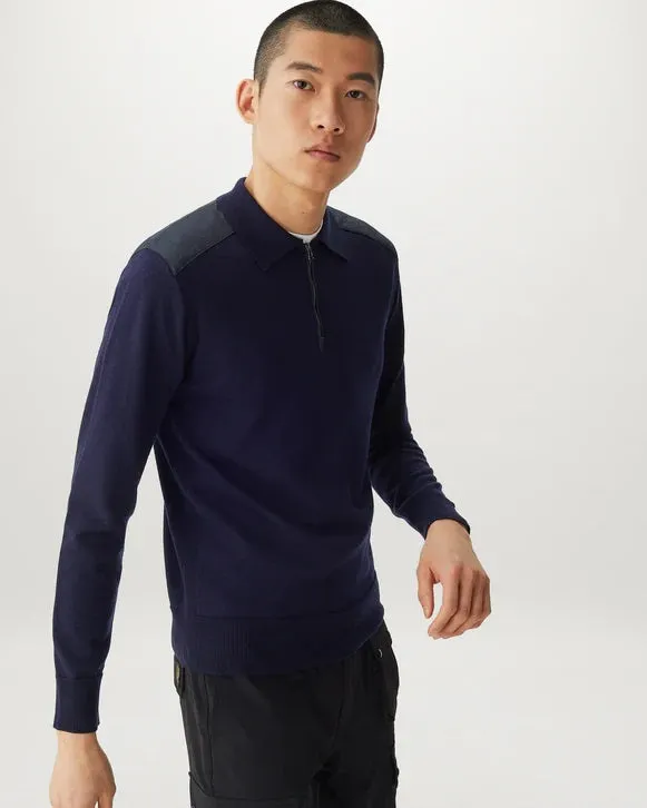 Belstaff Kirk Zip Polo Knitwear in Washed Navy